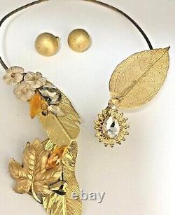Handmade Gold Plated Necklace And Earrings With Crystals And Gold Plated Copper