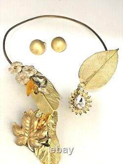 Handmade Gold Plated Necklace And Earrings With Crystals And Gold Plated Copper