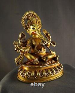 Hinduism Gold Face Hand Painting Lord Ganesh Copper Gold Plated Statue Figure