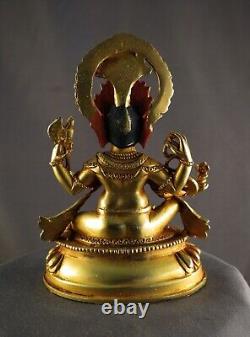 Hinduism Gold Face Hand Painting Lord Ganesh Copper Gold Plated Statue Figure