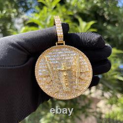 Jesus Big Circle Hip Hop Ice Out Pendant Bling Charm Necklace Real Gold Plated