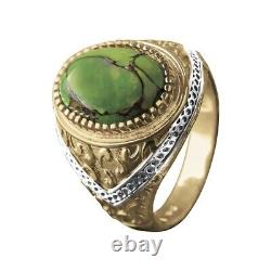Lab Created Green Copper Turquoise With Gold Plated 925 Sterling Silver Ring #53