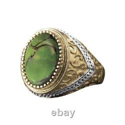 Lab Created Green Copper Turquoise With Gold Plated 925 Sterling Silver Ring #53