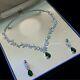 Lab-Created Green Emerald Necklace Earrings Set 18K White Gold Plated Gorgeous