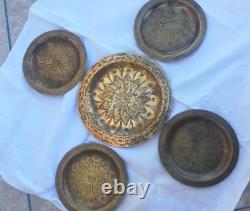 Lots Antique Moroccan Brass Plates a Rare Decorative Gem decoated plates