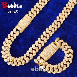 Mens Bling Out Ice CZ Out Miami Cuban Link Bracelet & Chain Set 24k gold plated