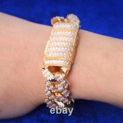 Mens Bling Out Ice CZ Out Miami Cuban Link Bracelet & Chain Set 24k gold plated