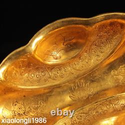 Old China Gold plated copper Handmade carving Double dragon pattern plate
