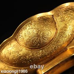 Old China Gold plated copper Handmade carving Double dragon pattern plate