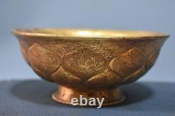 Old China Gold plated copper Handmade carving Flowers and birds bowl