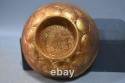 Old China Gold plated copper Handmade carving Flowers and birds bowl