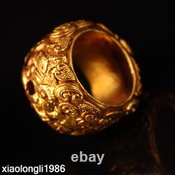 Old China Gold plated copper Handmade make decorative pattern Ring