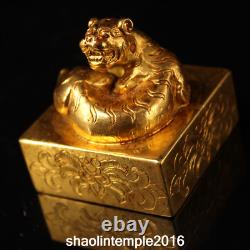 Old China antique Gold plated copper manual carving tiger seal