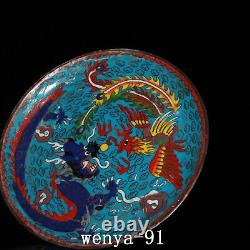 Old China antique Pure copper gold-plated Cloisonne Filigree Dragon Phoenix disc