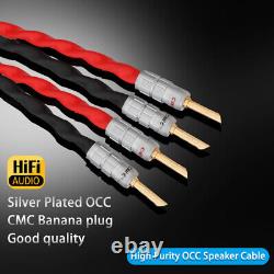 Pair OCC Copper Speaker Cable Silver Plated Line with Gold Plated Banana Plugs