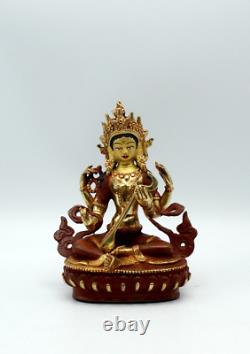Partly Gold Plated Copper Saraswati Statue