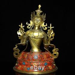 Pure copper gold-plated and filigree green Tara Buddha statue ornament