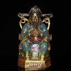 Pure copper gold-plated cloisonn é filigree seated God of Wealth ornament