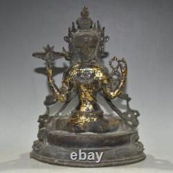 Pure copper gold-plated double lotus base four wall Buddha ornament