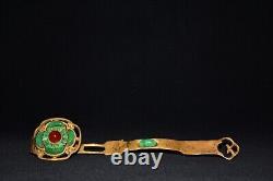 Pure copper inlaid emerald gold-plated hollowed out Ruyi ornaments