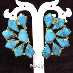 Sterling Silver Blue Copper Natural Turquoise Gold Plated Earrings For Weeding