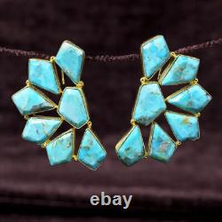 Sterling Silver Blue Copper Natural Turquoise Gold Plated Earrings For Weeding