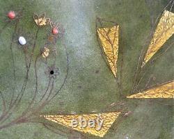 Stunning! Gerte Hacker Gold Foil on Copper Enameled Plate 1960s MCM Art 9-3/4