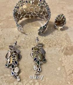 Stunning Jewelry Set Of 3 Pcs Bracelet Ring Earrings Cubic Zircon Copper New