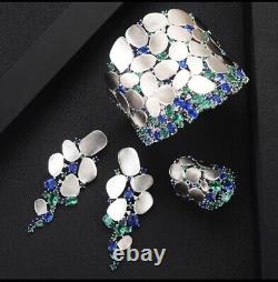Stunning Jewelry Set Of 3 Pcs Bracelet Ring Earrings Cubic Zircon Copper New