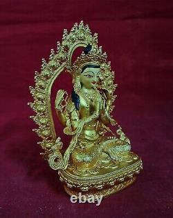 Tibetan Buddhism Goddess Chenrezig Khacheri Copper Gold Plated Statue Figure