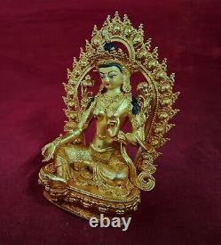 Tibetan Buddhism Goddess Green Tara Rupa Copper Gold Plated Statue Figure free