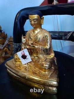 Tibetan Buddhism Guru Garab Dorje Gold Plated Hand Craved Copper Statue Nepal