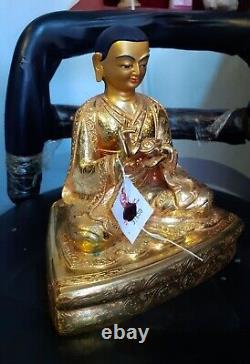 Tibetan Buddhism Guru Garab Dorje Gold Plated Hand Craved Copper Statue Nepal