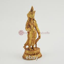 Tibetan Buddhist Gold Plated Copper Alloy 6.5 Standing Tara Statue