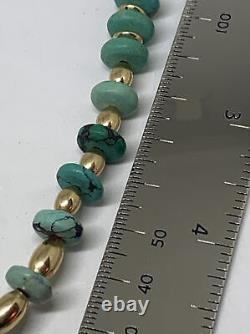 Vintage 17 Turquoise and Gold Plated Beaded Necklace With Copper Pendant LOOK